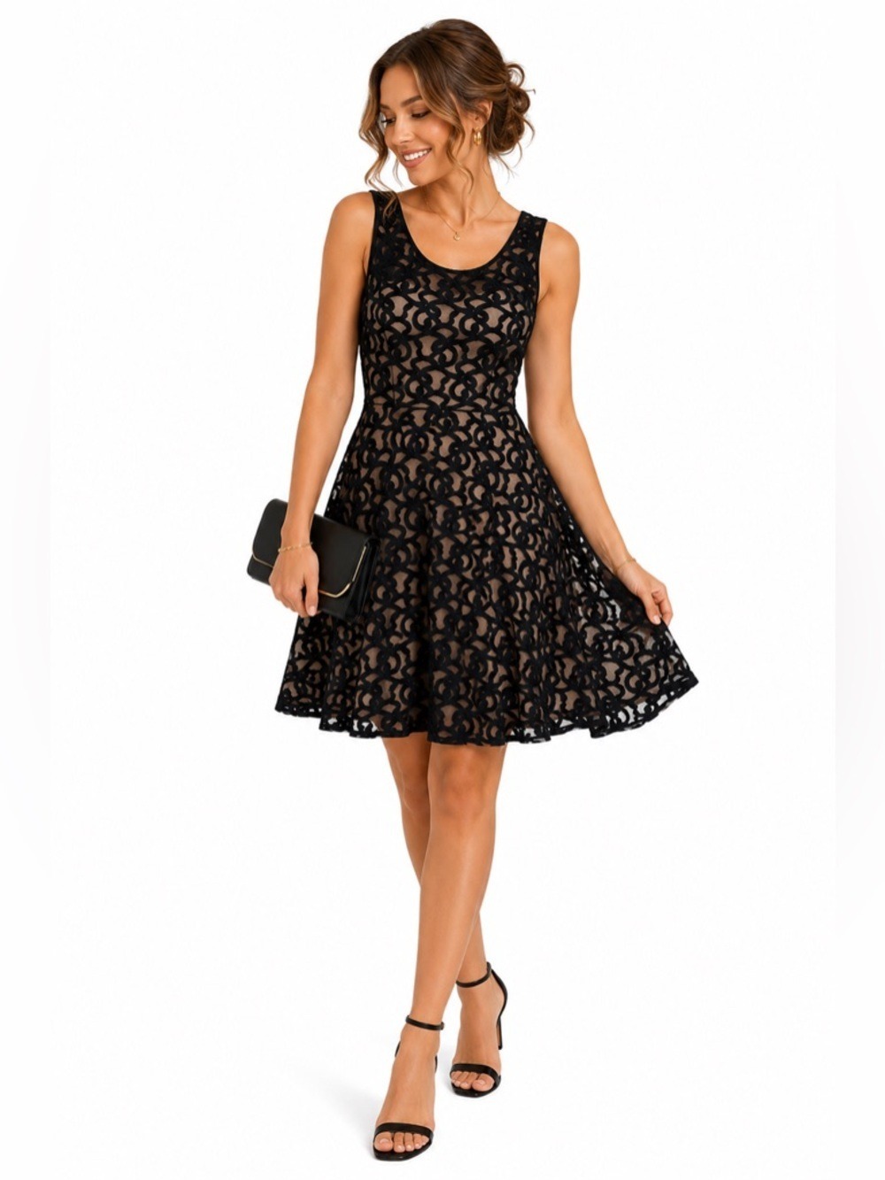NWT Lyman by Frank Lyman Cocktail Dress Womens Size 4 Lacy Nude Fit and Flare